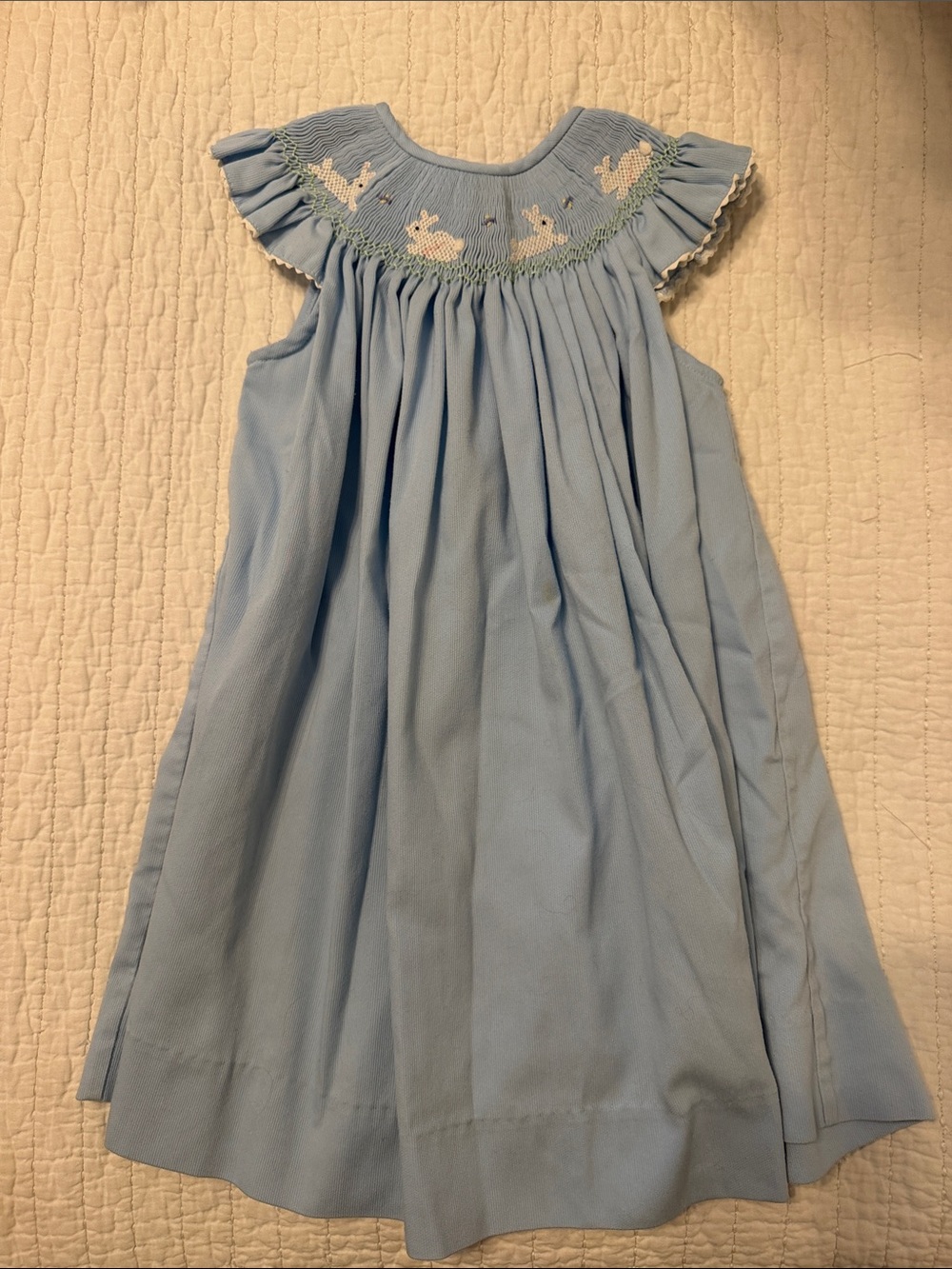Light Blue Smocked Girls' Dress with Bunny Motif